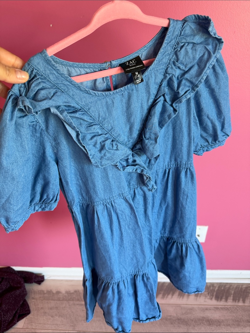 Zac Girls' Blue Ruffle Denim Dress
